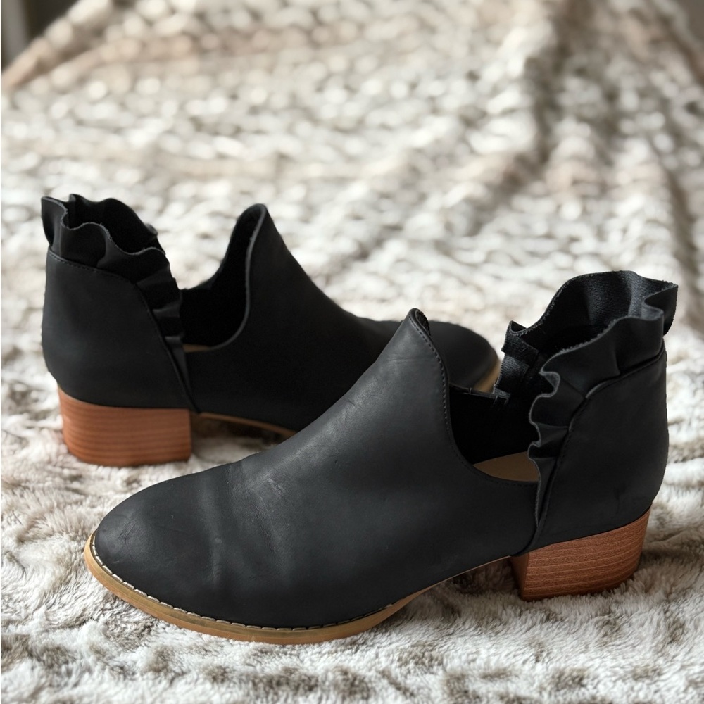 Elegant Black Ruffle Ankle Booties